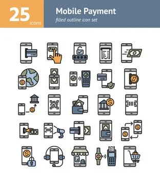Mobile Payment filled outline icon set. Vector and Illustration. Stock-Illustration