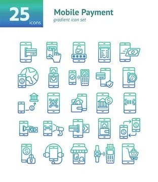 Mobile Payment gradient icon set. Vector and Illustration. Stock Illustration