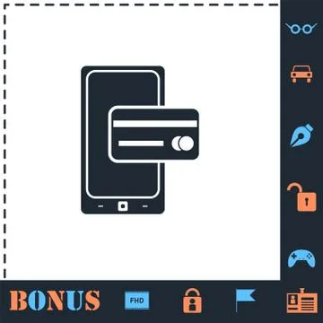 Mobile payment icon flat Stock Illustration