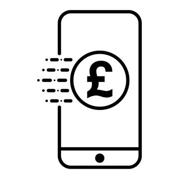 Mobile payment icon showing a pound coin moving into a smartphone screen Stock Illustration