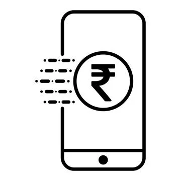 Mobile payment icon showing a rupee coin moving into a smartphone screen Stock Illustration