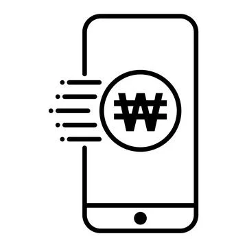 Mobile payment icon showing a won coin moving into a smartphone screen Stock Illustration