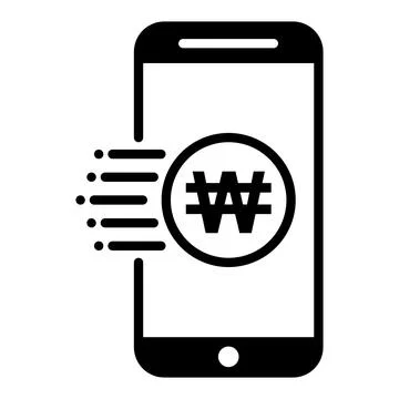 Mobile payment icon showing a won coin moving into a smartphone screen Stock Illustration