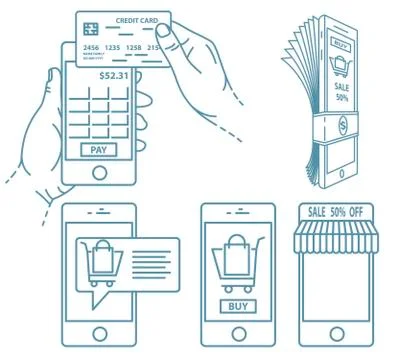 Mobile payment illustration set. Stock Illustration