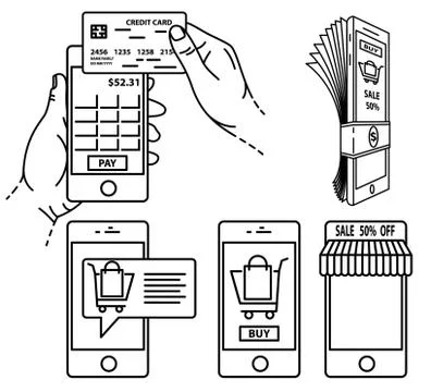 Mobile payment illustration set. Stock Illustration