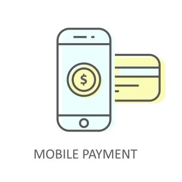Mobile payment with inserted credit card - online purchase icon, smartphone a Stock Illustration