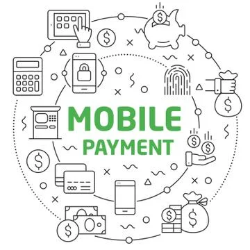 Mobile payment Linear illustration Stock Illustration