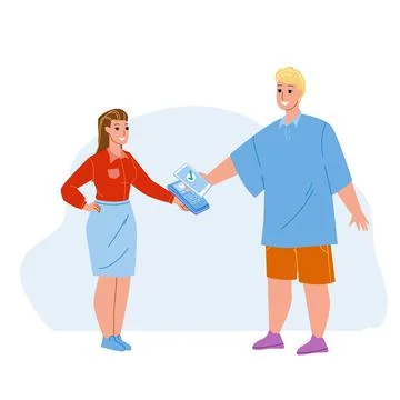 Mobile Payment Making Customer In Store Vector 스톡 일러스트
