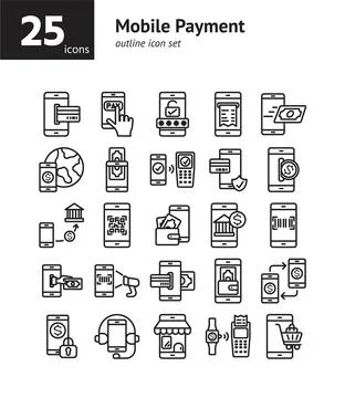 Mobile Payment outline icon set. Vector and Illustration. Stock-Illustration