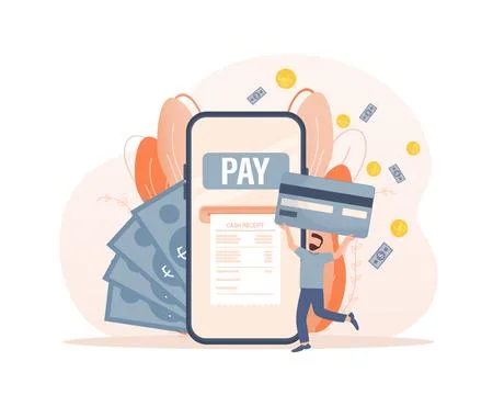 Mobile payment people. Flat isometric vector illustration. Qr code, mobile Stock Illustration
