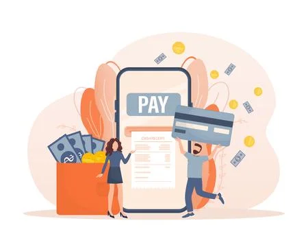 Mobile payment people. Flat isometric vector illustration. Qr code, mobile 스톡 일러스트