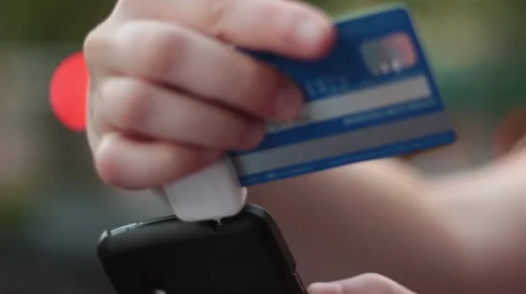 Mobile Payment with Phone and Credit Card Stock Footage