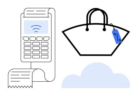 Mobile Payment POS System with Shopping Bag and Cloud Storage Concept Stock Illustration