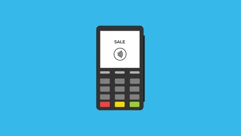 Mobile payment with POS Terminal Animation. NFC technology. Stockbeeldmateriaal 100751333