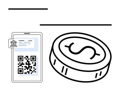Mobile Payment with QR Code and Digital Currency, Modern Financial Transactio 스톡 일러스트