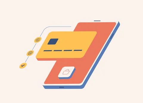 Mobile Payment Security, Fraud Prevention. Safe online shopping with mobile Stock Illustration