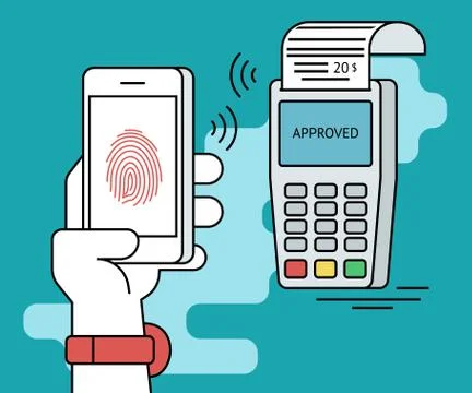Mobile payment via smartphone using fingerprint identification Stock Illustration