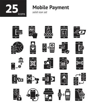 Mobile Payment solid icon set. Vector and Illustration. 스톡 일러스트