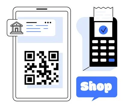 Mobile Payment System with QR Code and Digital Receipt Concept Stock Illustration