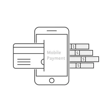 Mobile payment with thin line phone Stock Illustration