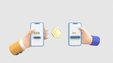 Mobile Payment Transfer Between Two Phones - 3D Currency Exchange Icon Stock Footage 313467206