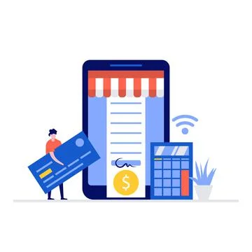 Mobile payment vector illustration concept with characters. Modern flat style Stock Illustration