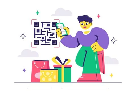 Mobile Payment Vector Illustration featuring Smartphone QR Code Scanning an.. 스톡 일러스트