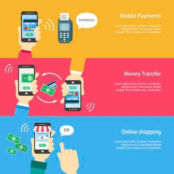 Mobile payments banners set Stock Illustration