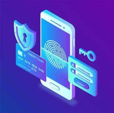 Mobile payments. Data protection concept. Personal data protection. Credit ca Stock Illustration