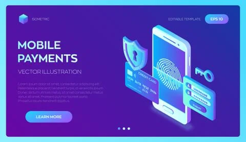 Mobile payments. Data protection concept. Personal data protection. Credit ca Illustrazione stock