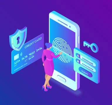 Mobile payments. Data protection concept. Personal data protection. Credit ca Stock Illustration