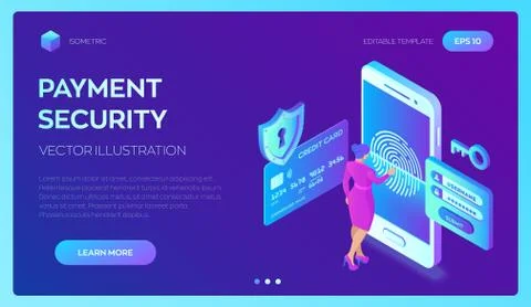 Mobile payments. Data protection concept. Personal data protection. Credit ca Stock Illustration