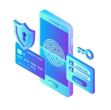 Mobile payments. Data protection concept. Personal data protection. Credit ca Illustrazione stock