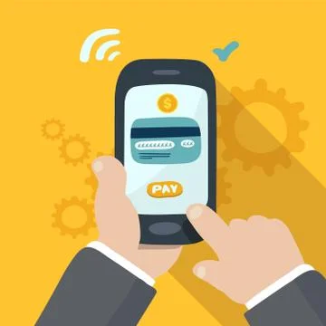 Mobile payments with gears Stock Illustration