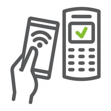 Mobile payments using smartphone color line icon, banking and payment Illustrazione stock