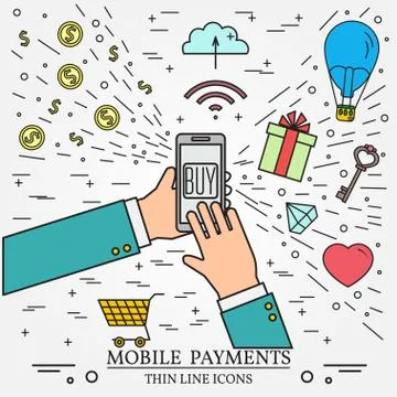 Mobile payments using a smartphone. .Online shopping concept for web design.. 스톡 일러스트
