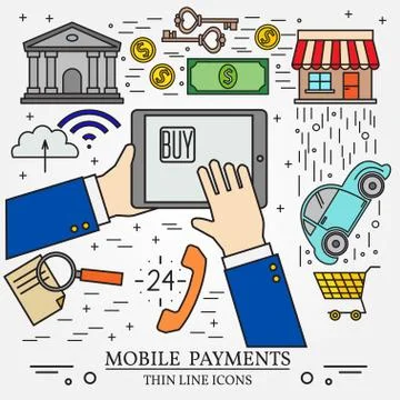 Mobile payments using a tablet computer, .tablet pc,  computer. Online shop.. Stock Illustration