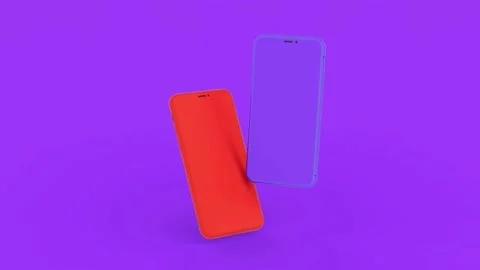 Mobile Phone 3D Render Perspective Red Purple on Background Stock Footage 152451423