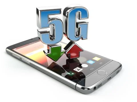 Mobile phone with 5G network standard communication. High speed mobile intern Ilustración de archivo