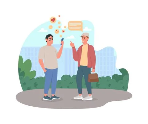 Mobile phone addiction 2D vector web banner, poster Illustrazione stock
