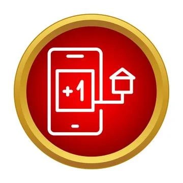 Mobile phone adding house icon on red button Stock Illustration