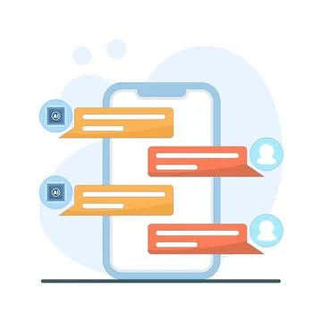 Mobile phone with AI chatbot for customer service Stockillustratie