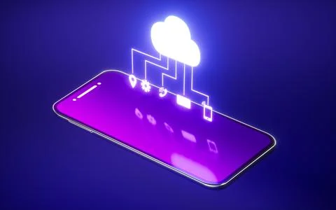Mobile phone and cloud computing, 3d rendering. Illustrazione stock