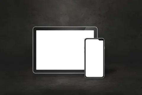 Mobile phone and digital tablet pc on dark concrete office scene Stock Illustration