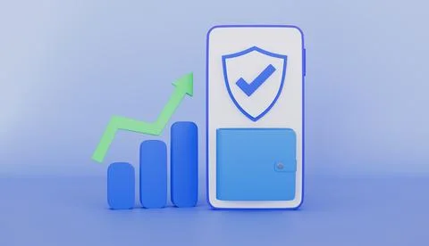 Mobile phone and graph icon, Business financial shield protection Stock Illustration