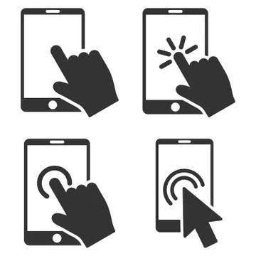 Mobile Phone And Hand Pointer Vector Flat Icon Set Illustrazione stock