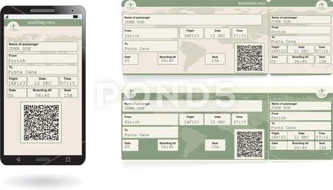 Mobile phone and paper boarding pass Stock Illustration