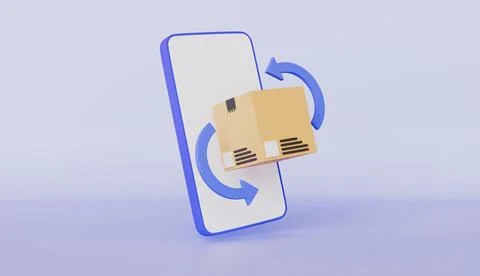 Mobile phone and parcel boxes and swirling arrows, Online digital shipping Stock Illustration