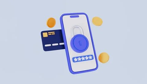 Mobile phone and personal data protection, Lock with password and credit card Stock Illustration