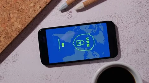 Mobile phone App screen of VPN creation Internet protocols for protection Stock Footage 237906379
